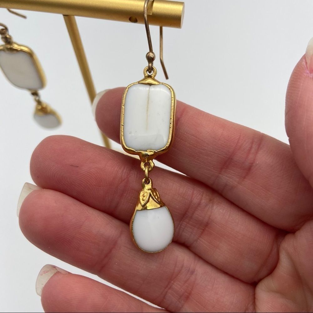 White Stone Dangle Drop Earrings - image 4